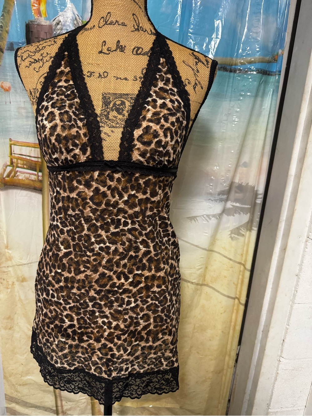 Victoria's Secret Leopard-Print Lace Chemise - Black/Brown